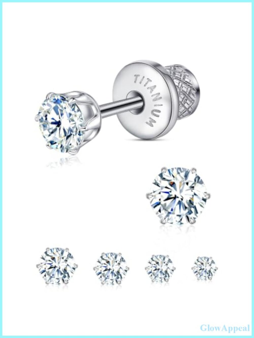 Hypoallergenic Titanium 6 Prong CZ Screw Back Earrings